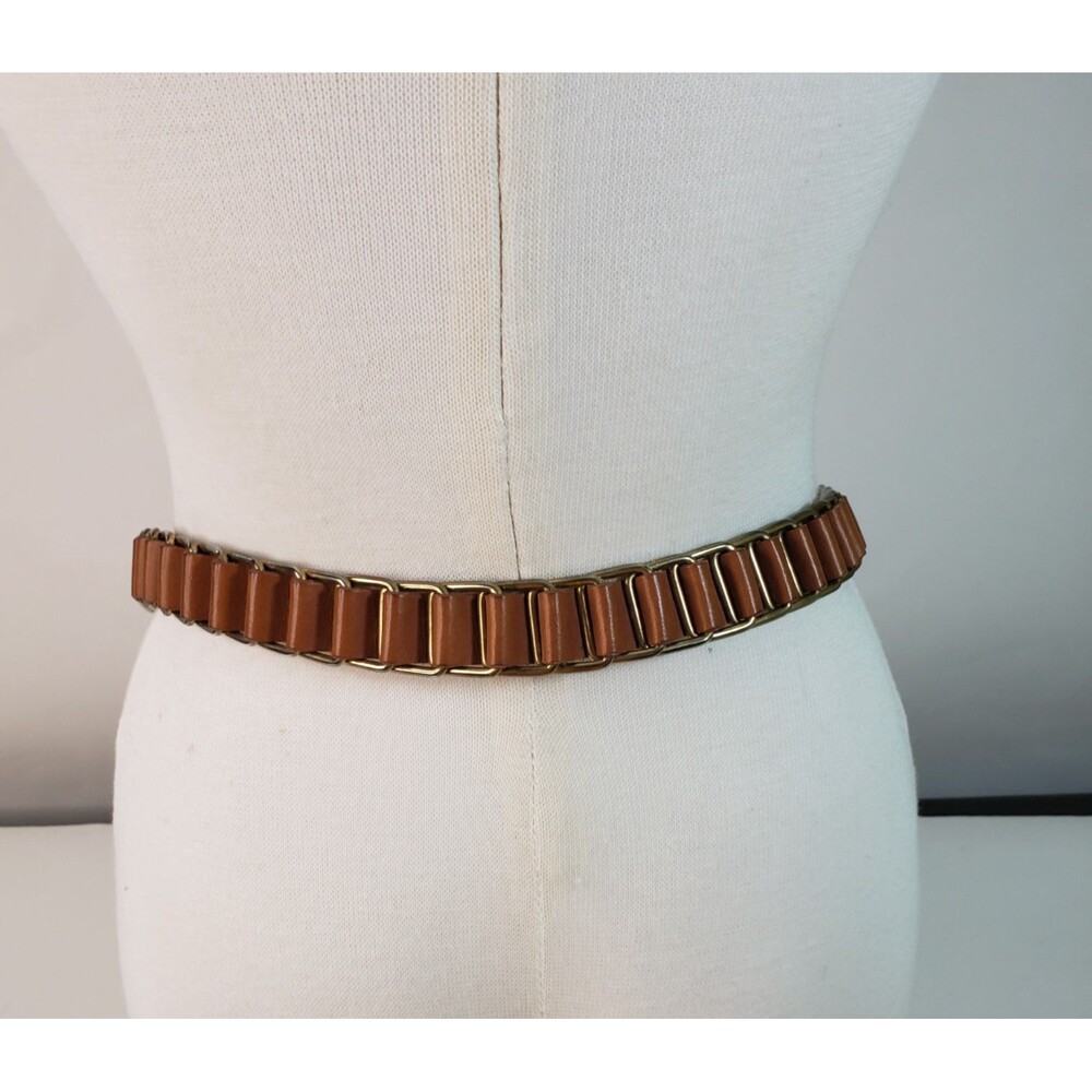 Vtg Cipriani Brass/Brown Leather Belt Genuine Leather 510866 Medium Bandolier